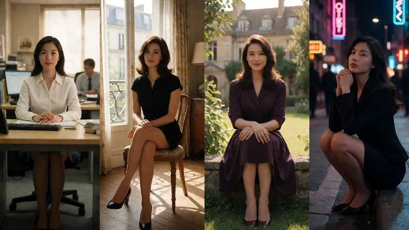 原创电影片单视觉：四个不同年代的房间与成年女性人物构成横向画面